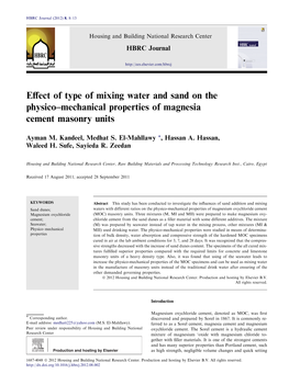 Effect of Type of Mixing Water and Sand on the Physico–Mechanical Properties 9 Times with High Early Strength
