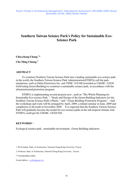 Science Park’S Policy for Sustainable Eco- Science Park