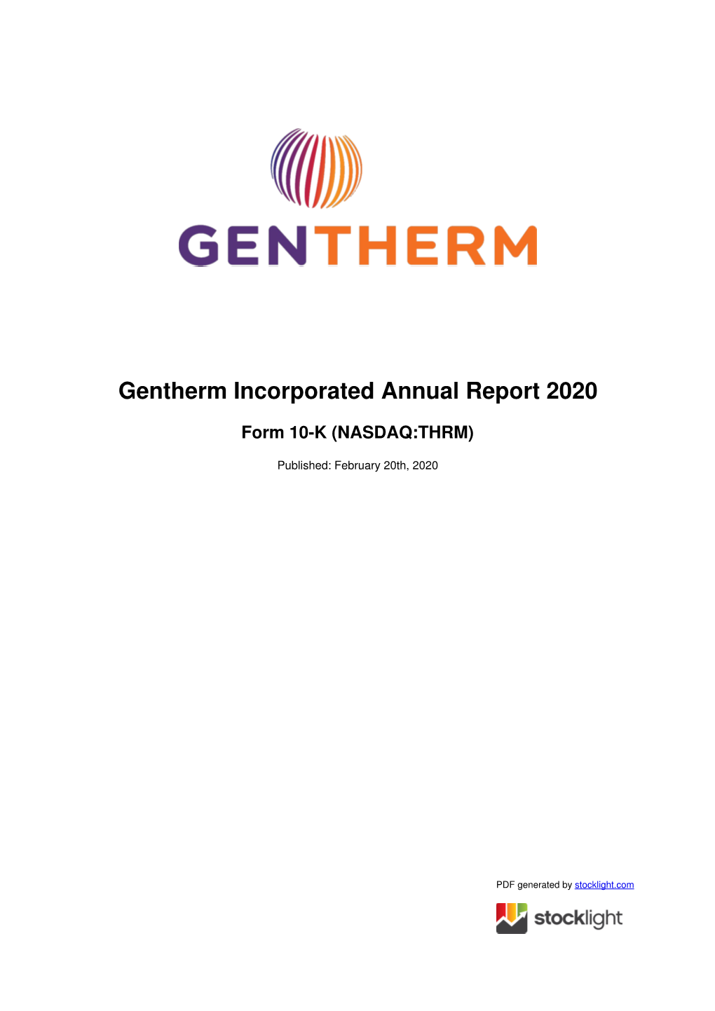 Gentherm Incorporated Annual Report 2020