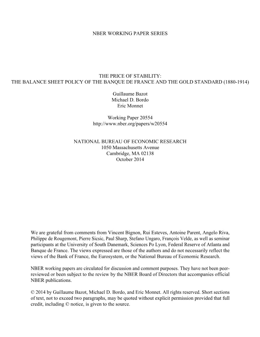 The Balance Sheet Policy of the Banque De France and the Gold Standard (1880-1914)