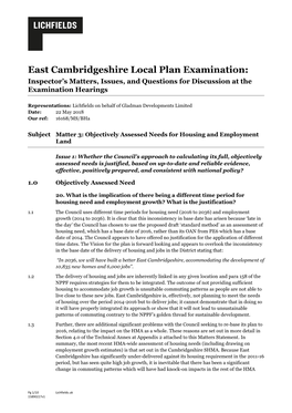 East Cambridgeshire Local Plan Examination: Inspector’S Matters, Issues, and Questions for Discussion at the Examination Hearings