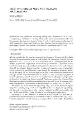 ON N-FLAT MODULES and N-VON NEUMANN REGULAR RINGS