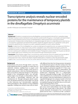 Transcriptome Analysis Reveals Nuclear-Encoded Proteins for The