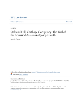Carthage Conspiracy: the Rt Ial of the Accussed Assassins of Joseph Smith James L