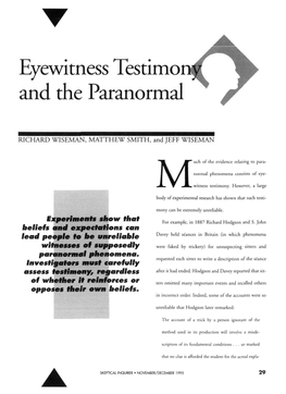 Eyewitness Testimony and the Paranormal