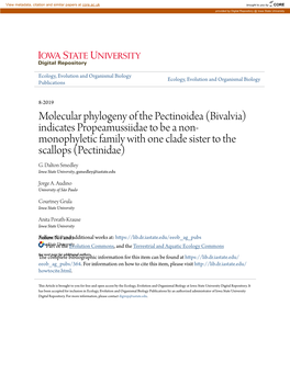 Molecular Phylogeny of the Pectinoidea (Bivalvia) Indicates Propeamussiidae to Be a Non- Monophyletic Family with One Clade Sister to the Scallops (Pectinidae) G