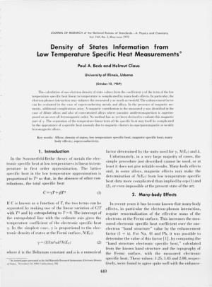 Density of States Information from Low Temperature Specific Heat