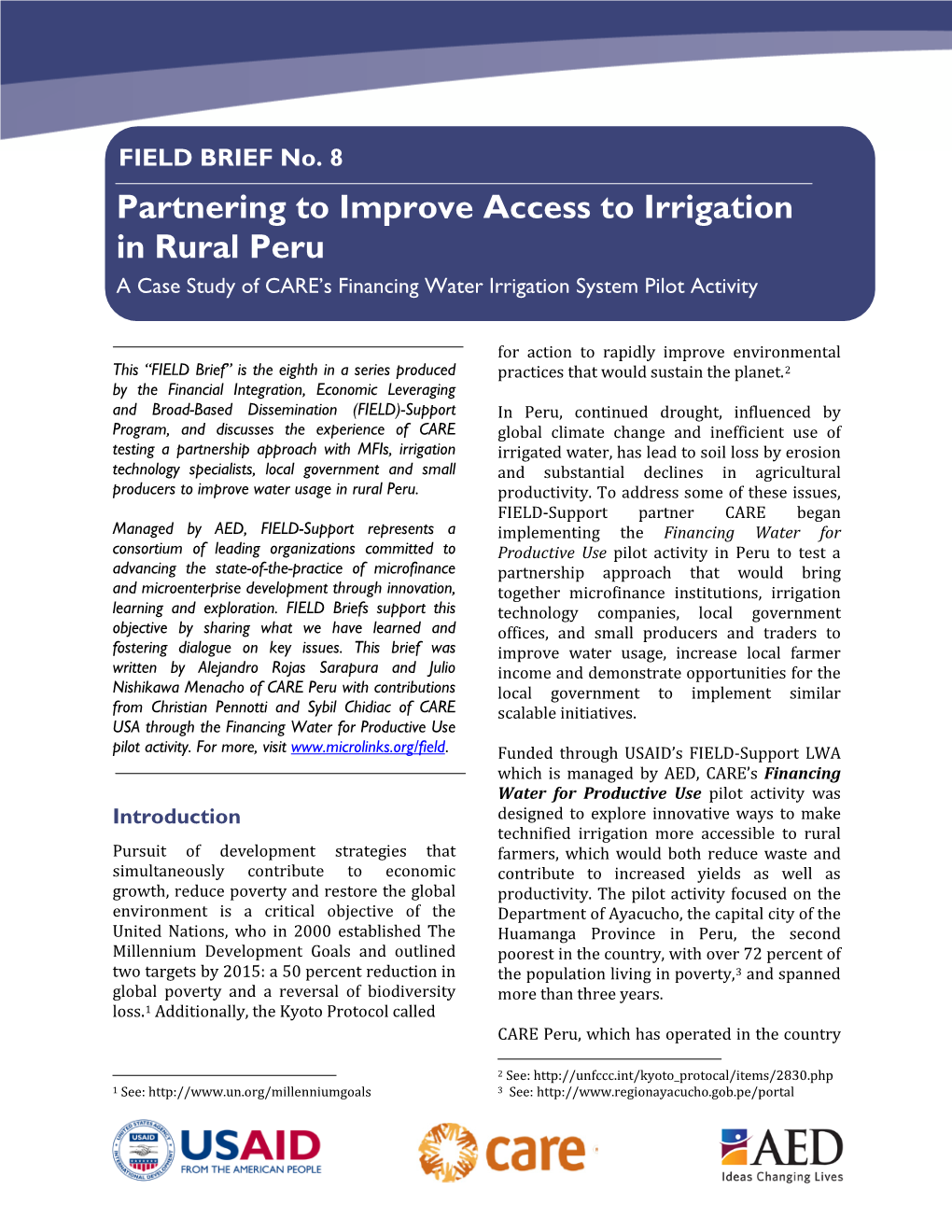 Partnering to Improve Access to Irrigation in Rural Peru a Case Study of CARE’S Financing Water Irrigation System Pilot Activity