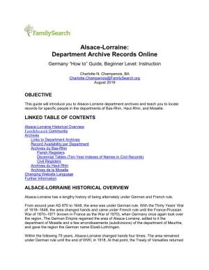 Alsace-Lorraine: Department Archive Records Online