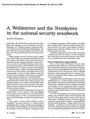 A. Wohlstetter and the Trotskyites in the National Security Woodwork