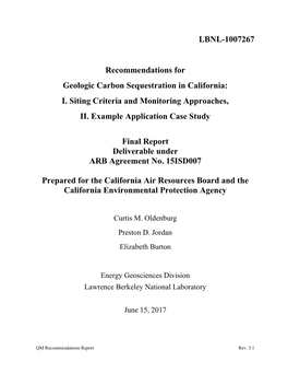 LBNL QM Recommendations Report