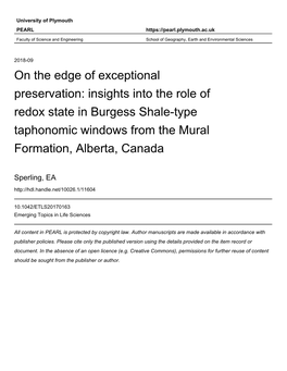 Insights Into the Role of Redox State in Burgess 1 Shale-Type Taphonomic