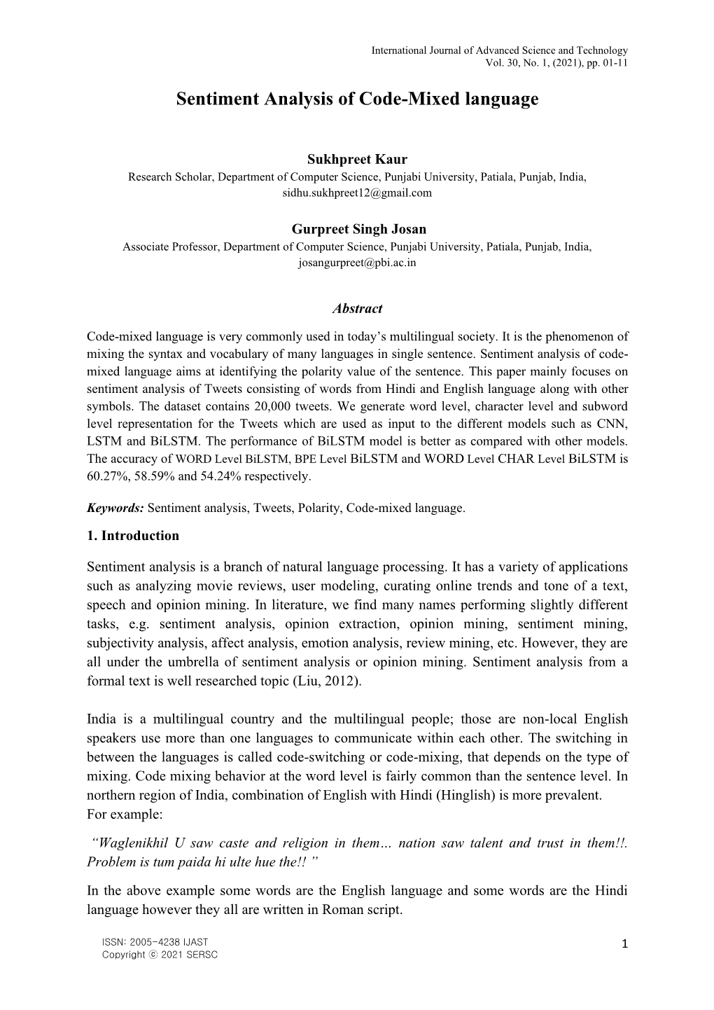 Sentiment Analysis of Code-Mixed Language - DocsLib