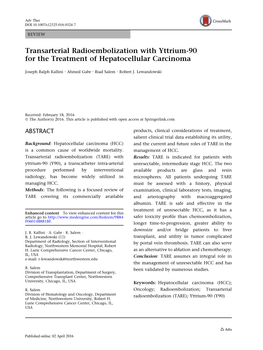 Transarterial Radioembolization with Yttrium-90 for the Treatment of Hepatocellular Carcinoma