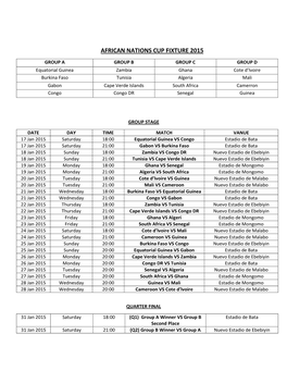 African Nations Cup Fixture 2015