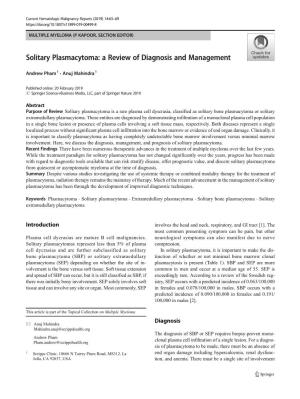 Solitary Plasmacytoma: a Review of Diagnosis and Management