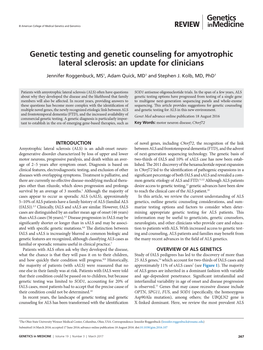 Genetic Testing and Genetic Counseling for Amyotrophic Lateral Sclerosis: an Update for Clinicians
