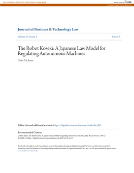 The Robot Koseki: a Japanese Law Model for Regulating Autonomous Machines Colin P.A