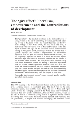 Liberalism, Empowerment and the Contradictions of Development Jason Hickel* Department of Anthropology, London School of Economics, UK