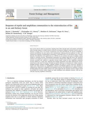Response of Reptile and Amphibian Communities to the Reintroduction of Fire T in an Oak/Hickory Forest ⁎ Steven J