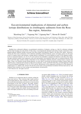 Eco-Environmental Implications of Elemental and Carbon Isotope Distributions in Ornithogenic Sediments from the Ross Sea Region, Antarctica