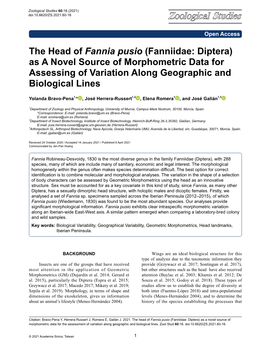 The Head of Fannia Pusio (Fanniidae: Diptera) As a Novel Source of Morphometric Data for Assessing of Variation Along Geographic and Biological Lines
