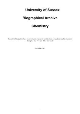 University of Sussex Biographical Archive Chemistry