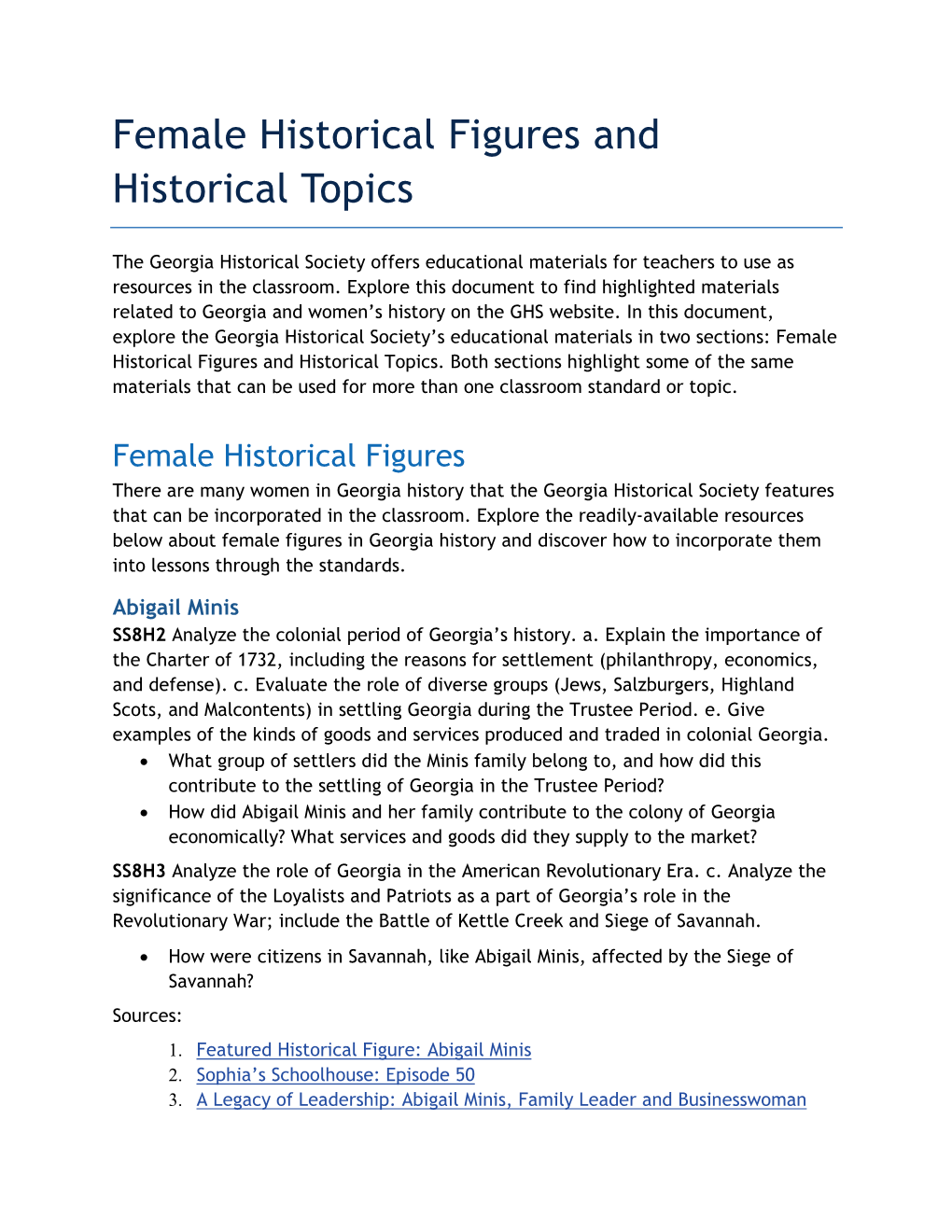 Female Historical Figures and Historical Topics