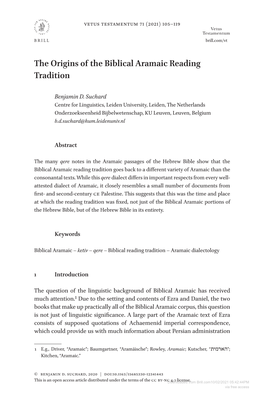 The Origins of the Biblical Aramaic Reading Tradition