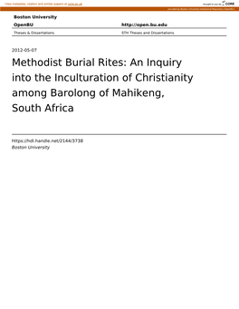 Methodist Burial Rites: an Inquiry Into the Inculturation of Christianity Among Barolong of Mahikeng, South Africa