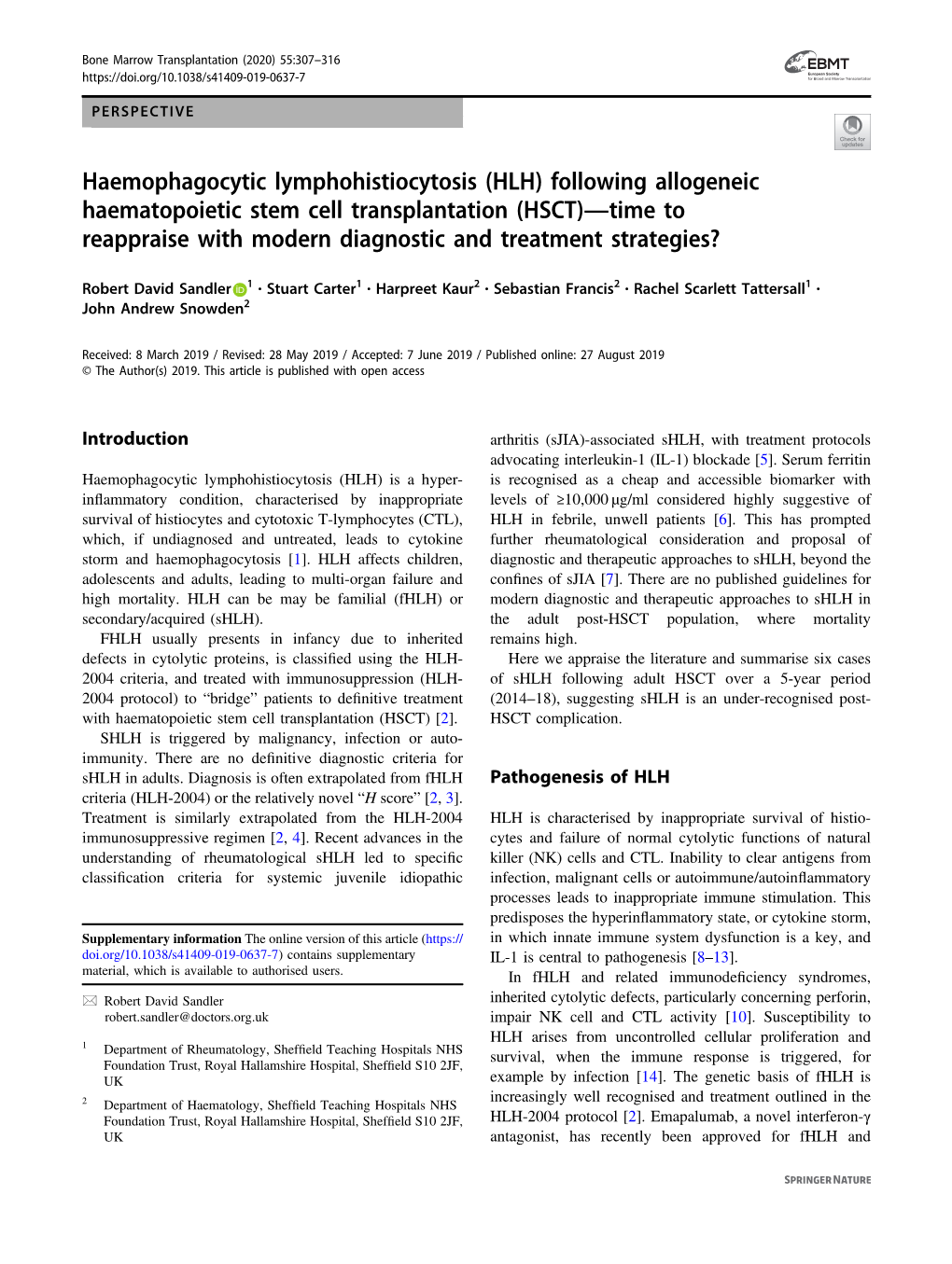 Hlh Following Allogeneic Haematopoietic Stem Cell Transplantation Hsct—time To Reappraise 5494