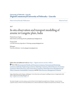 In-Situ Observation and Transport Modelling of Arsenic in Gangetic