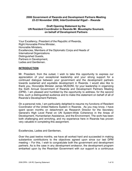 2006 Government of Rwanda and Development Partners Meeting 22-23 November 2006, Intercontinental Kigali – Rwanda Draft Openin