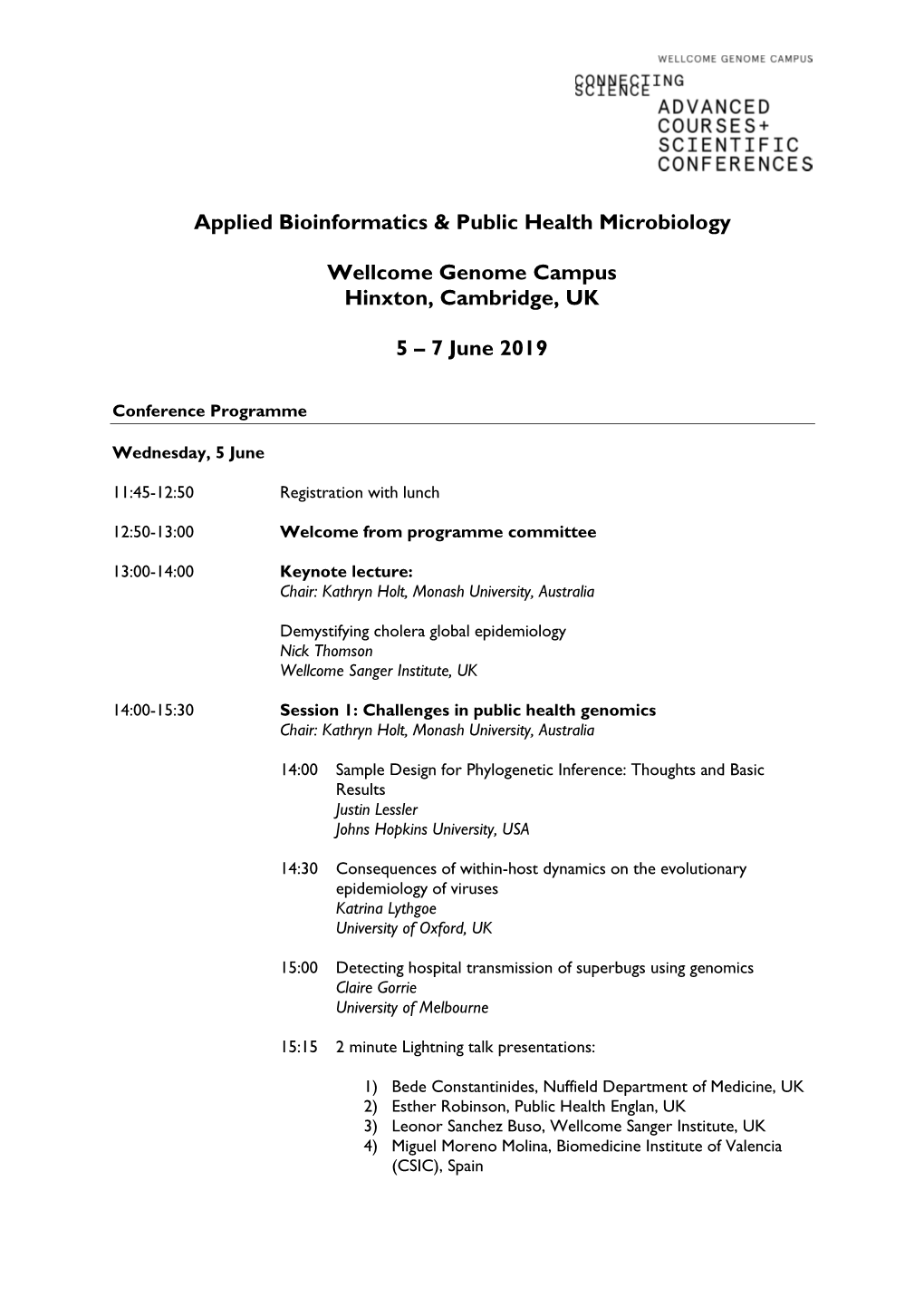 Applied Bioinformatics & Public Health Microbiology Wellcome Genome