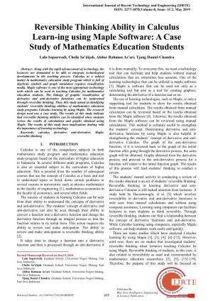 Reversible Thinking Ability in Calculus Learn-Ing Using Maple Software: a Case Study of Mathematics Education Students
