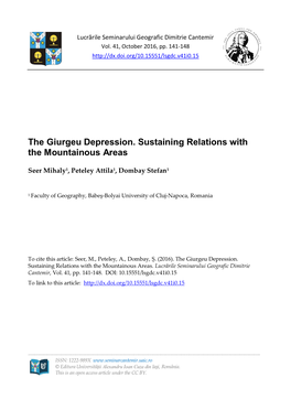 The Giurgeu Depression. Sustaining Relations with the Mountainous Areas