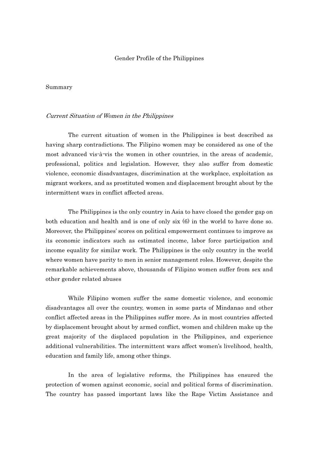 Current Situation of Women in the Philippines - DocsLib