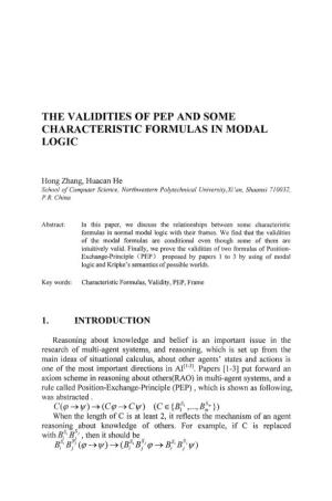 The Validities of Pep and Some Characteristic Formulas in Modal Logic