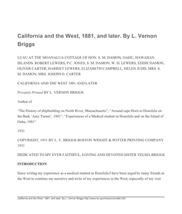 California and the West, 1881, and Later. by L. Vernon Briggs