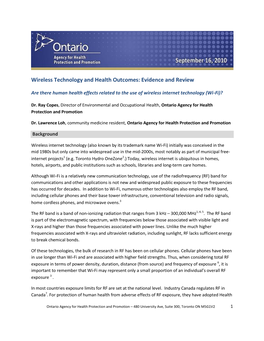 Wireless Technology and Health Outcomes: Evidence and Review