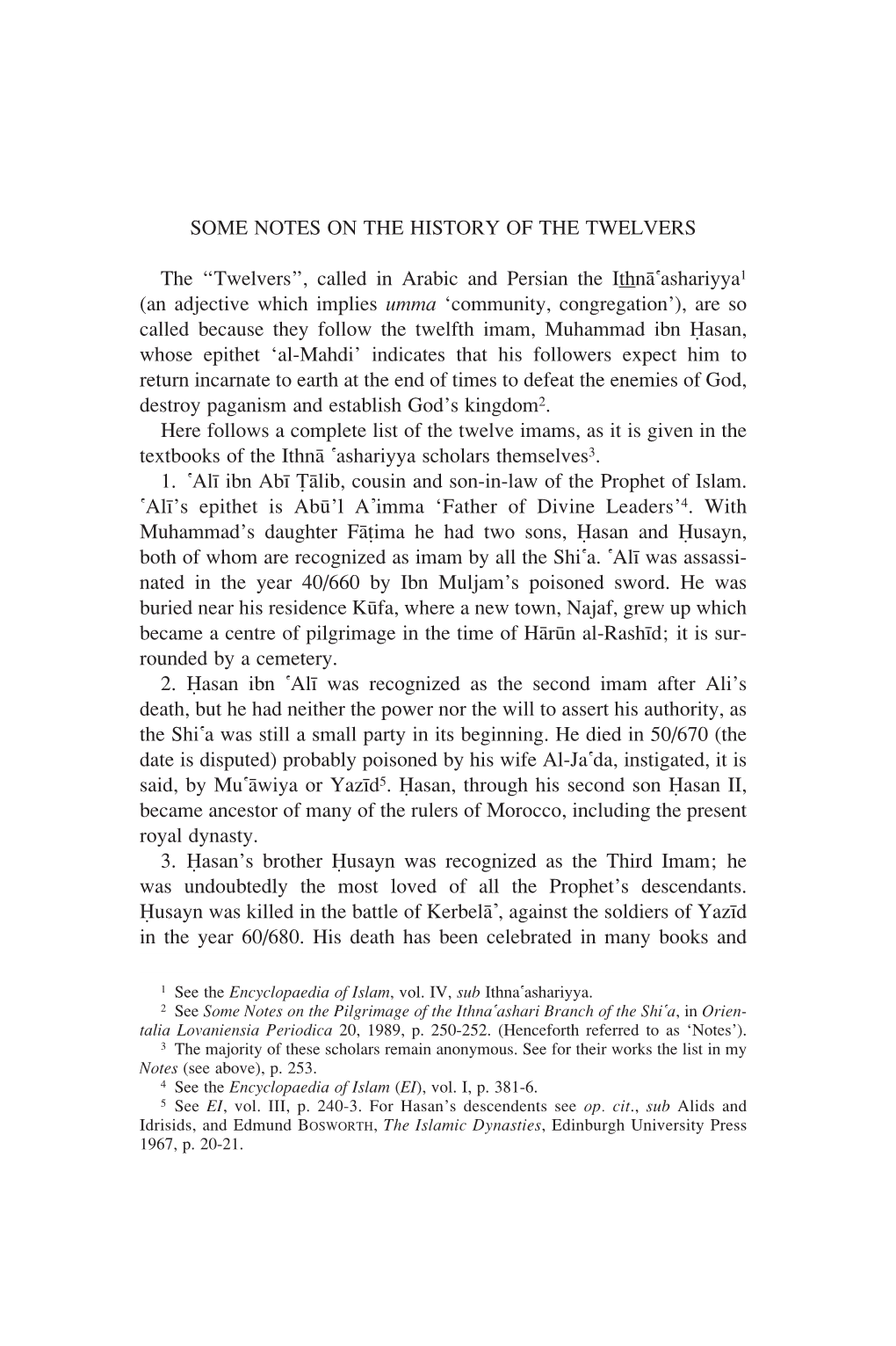 SOME NOTES on the HISTORY of the TWELVERS the “Twelvers