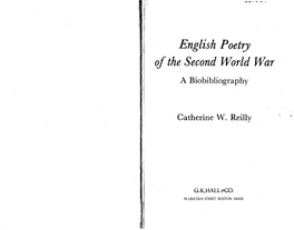 English Poetry of the Second World War a Biobibliography