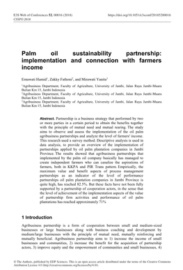 Palm Oil Sustainability Partnership: Implementation and Connection with Farmers Income