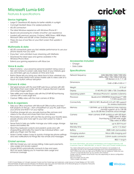 Microsoft Lumia 640 Features & Speciﬁ Cations