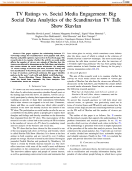 TV Ratings Vs. Social Media Engagement: Big Social Data Analytics of the Scandinavian TV Talk Show Skavlan