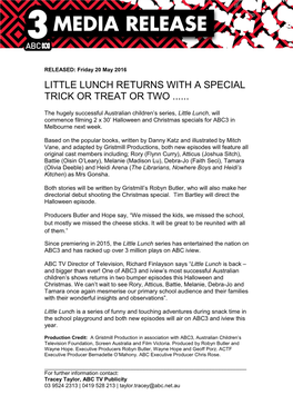 Little Lunch Returns with a Special Trick Or Treat Or Two