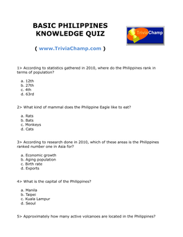 Basic Philippines Knowledge Quiz