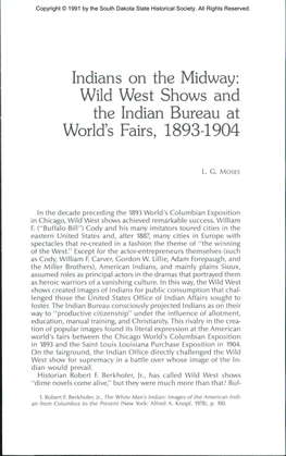 Indians on the Midway: Wild West Shows and the Indian Bureau at World's Fairs, 1893-1904