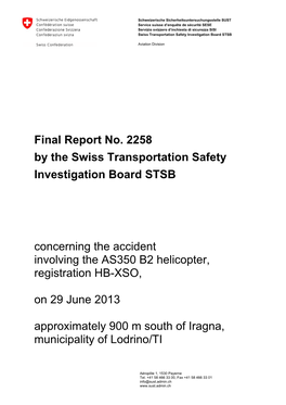 Final Report No. 2258 by the Swiss Transportation Safety Investigation Board STSB