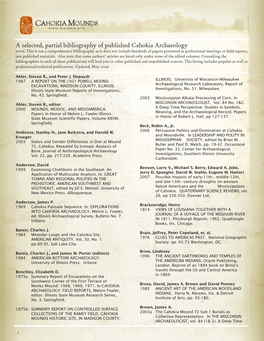 A Selected, Partial Bibliography of Published Cahokia Archaeology